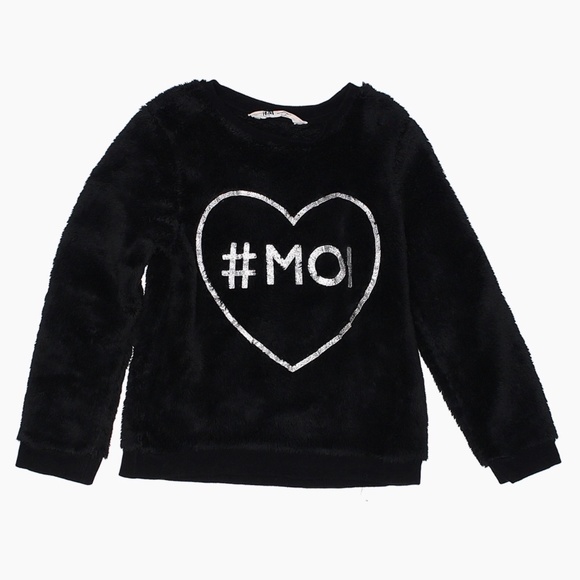 H&M faux fur black sweatshirt with print. - Picture 10 of 16